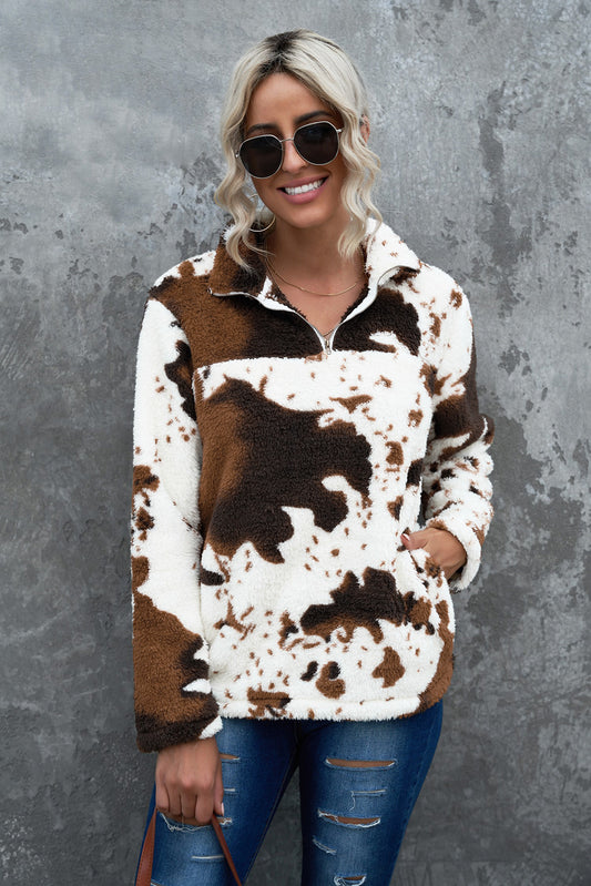 Quarter-Zip Long Sleeve Teddy Sweatshirt - In Style Chics Boutique LLC