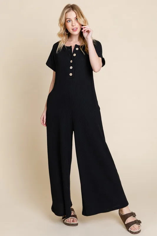 Rib Knit Jumpsuit with Button Detail - In Style Chics Boutique Women's Fashion 