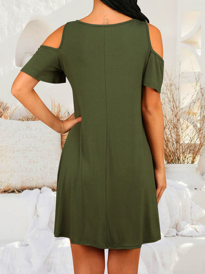 Round Neck Cold Shoulder Short Sleeve Dress - Also in Moss! - In Style Chics Boutique LLC