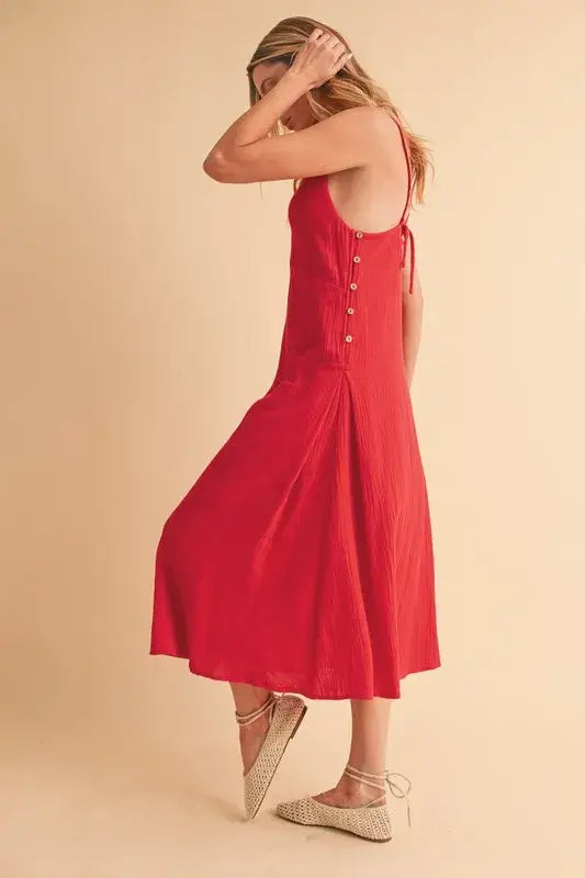 Side Button Midi Red Cami Dress - In Style Chics Boutique Women's Juniors Apparel Online In Style Clothes