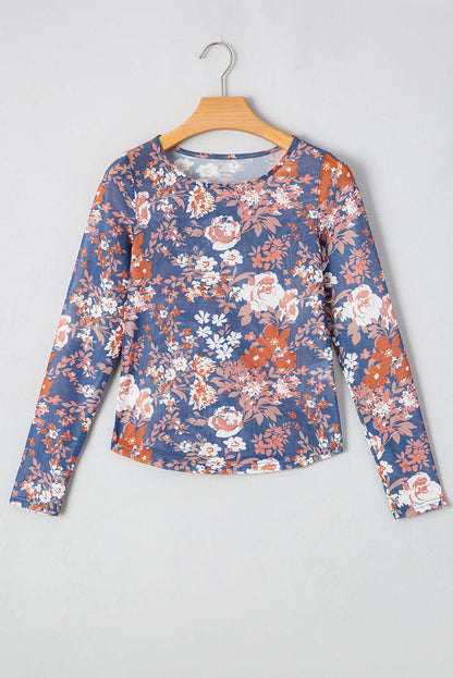 Boho Floral Print Mesh Long Sleeve Top - In Style Chics Boutique Online Clothing Women's Juniors Free Shipping Cute Clothes 