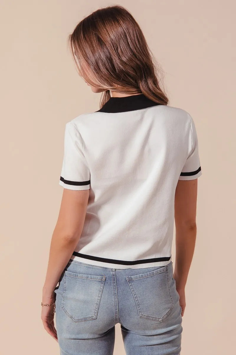 Button Down Knitted Short Sleeve Sweater  at In Style Chics Boutique 