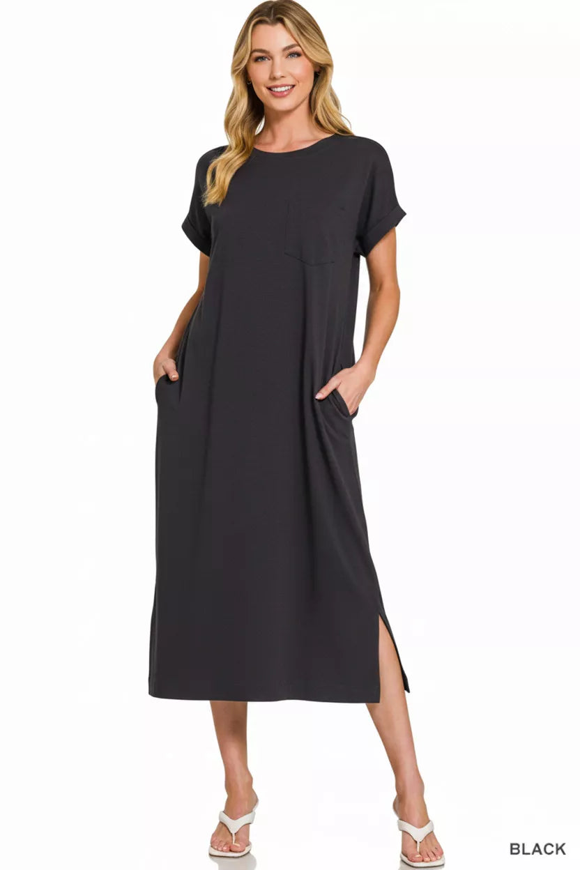 Black T-Shirt Maxi Dress with Pockets – Soft Casual Everyday Style 🖤