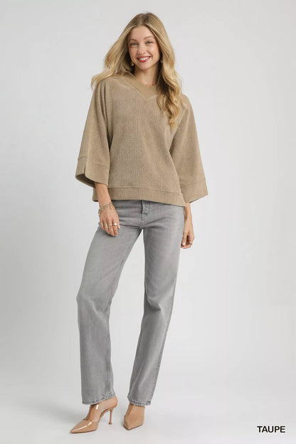 Textured Knit V-Neck Top at In Style Chics Boutique 