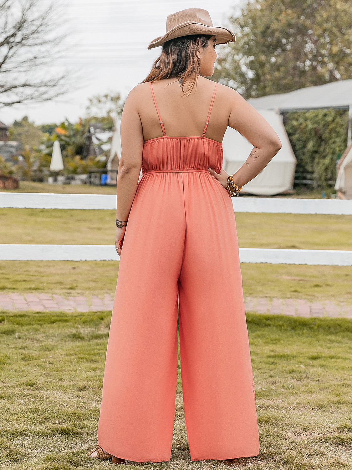 Plus Size Lace Detail Spaghetti Strap Wide Leg Jumpsuit - In Style Chics Boutique LLC