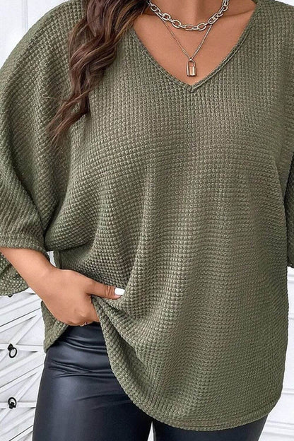 Plus Size Waffle-Knit V-Neck Blouse - In Style Chics Boutique LLC