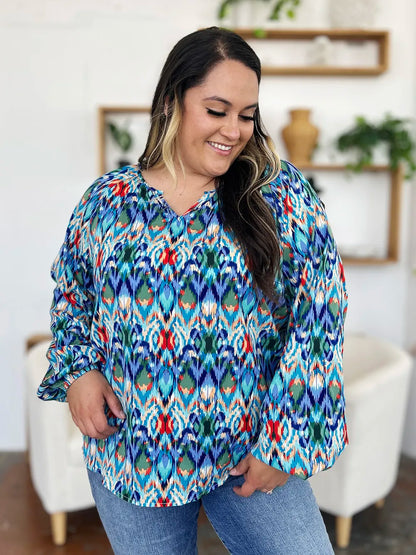 Plus Size Printed Balloon Sleeve Blouse at In Style Chics Boutique 🤍