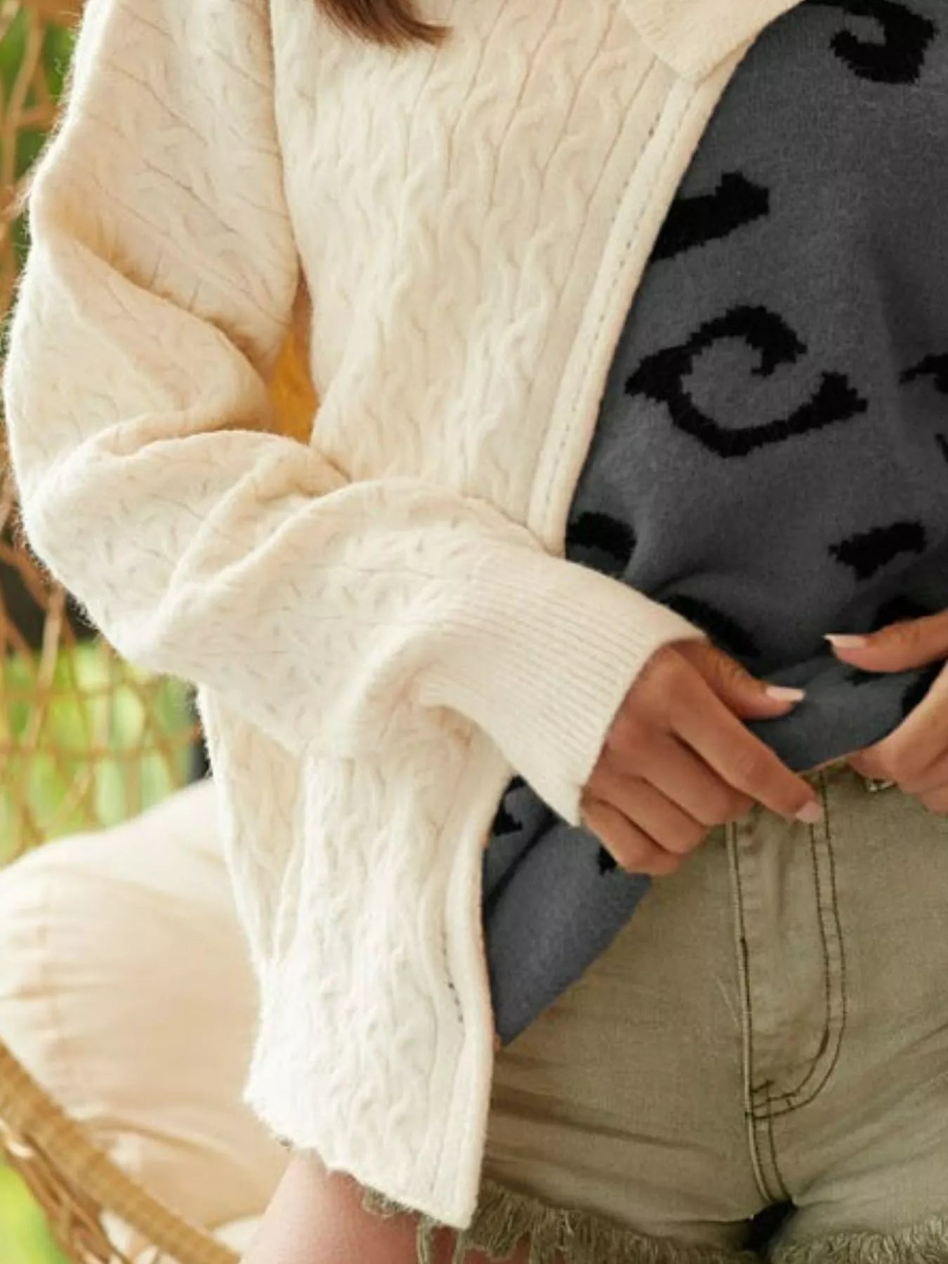 Cable-Knit Color Block One Shoulder Asymmetrical Sweater at In Style Chics Boutique 