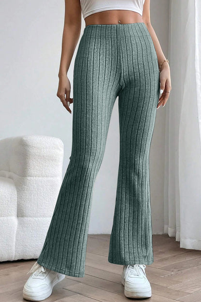 Basic Bae Full Size Ribbed High Waist Flare Pants - In Style Chics Boutique LLC