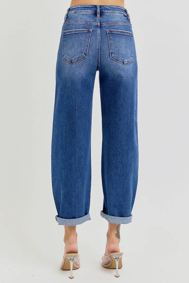 RISEN High Rise Crop Mild Barrel Jeans - In Style Chics Boutique Women's Juniors Plus Size Clothes Online 
