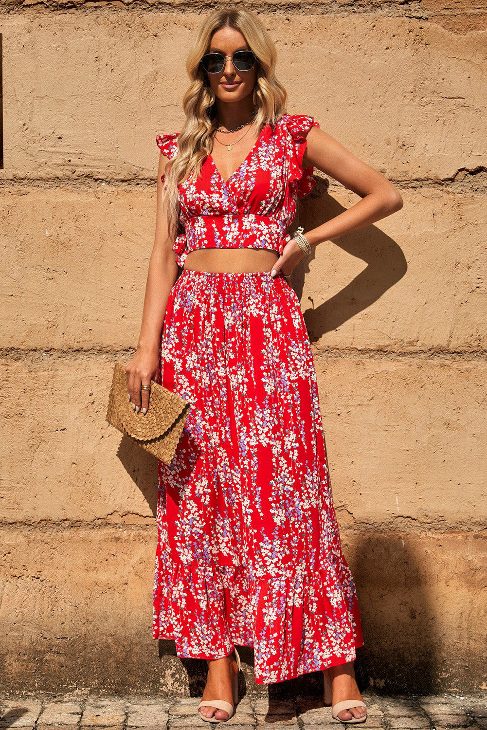 Printed Tie Back Cropped Top and Maxi Skirt Set - More Options! - In Style Chics Boutique LLC