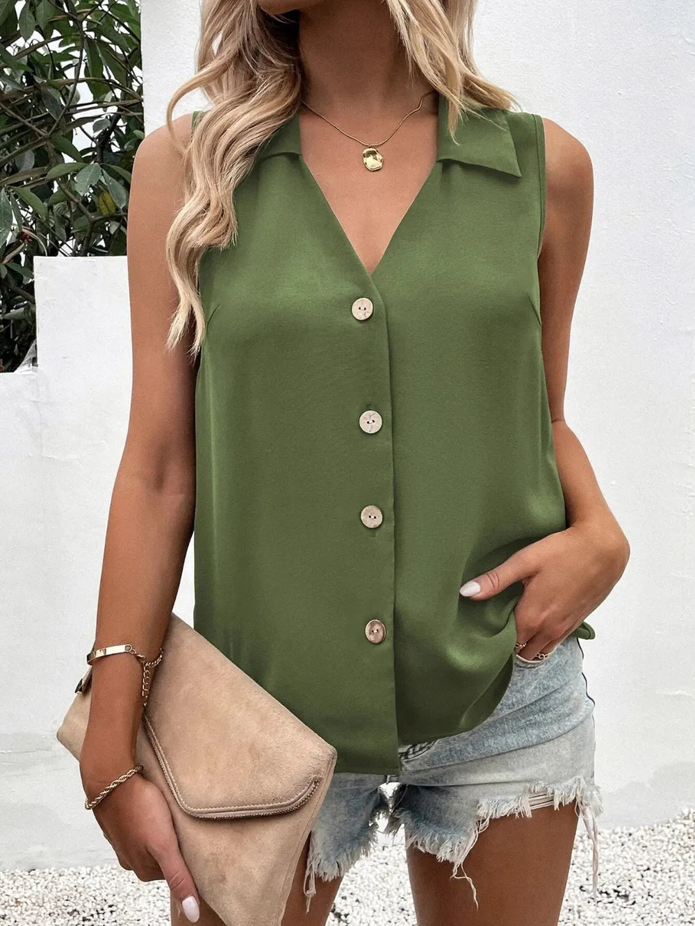 Tank Top, Johnny Collar Button Down - In Style Chics Boutique 