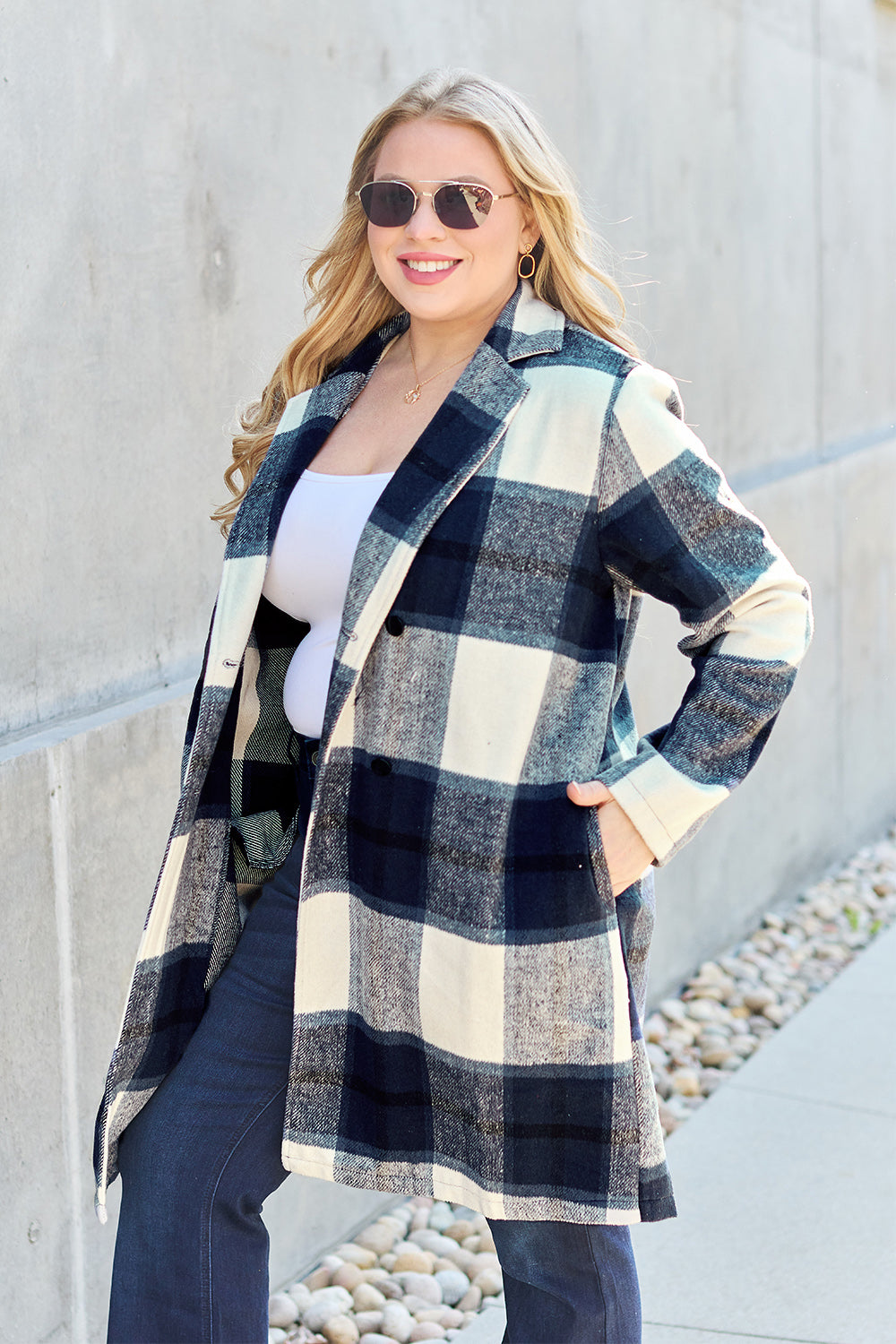 Double Take Full Size Plaid Button Up Lapel Collar Coat - In Style Chics Boutique LLC