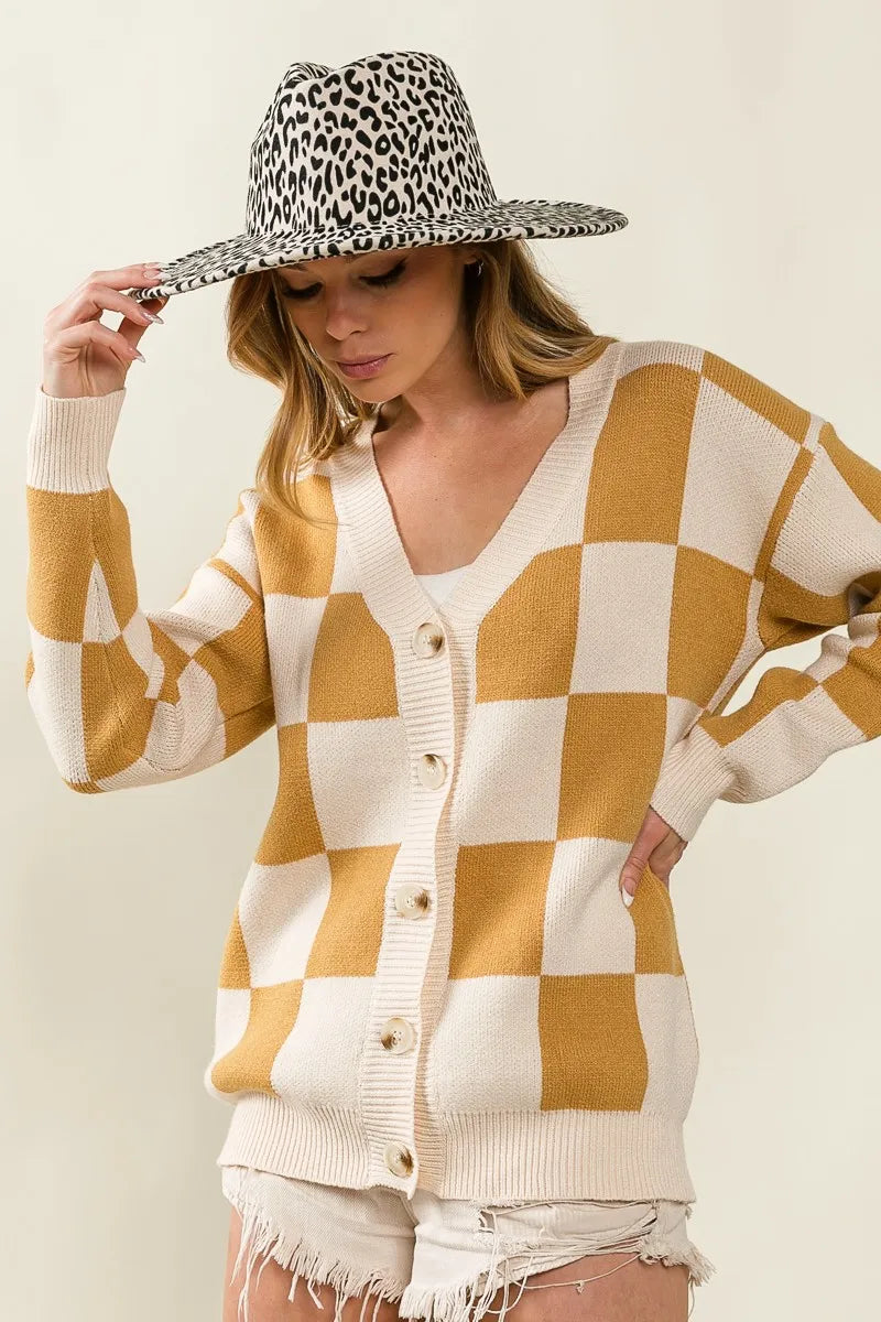 Checked V-neck Cardigan at In Style Chics Boutique 