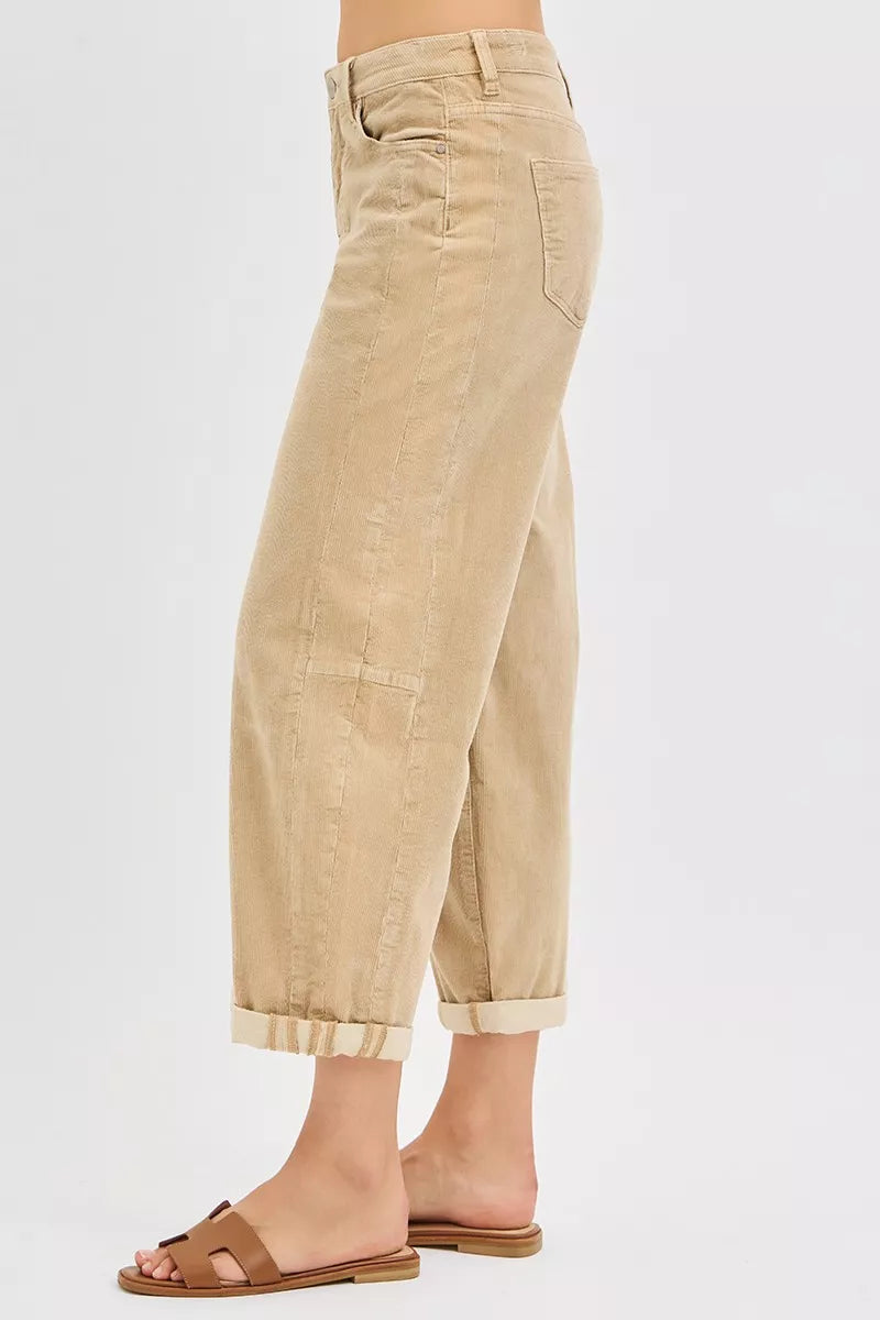RISEN High Rise Crop Barrel Corduroy Pants at In Style Chics Boutique 