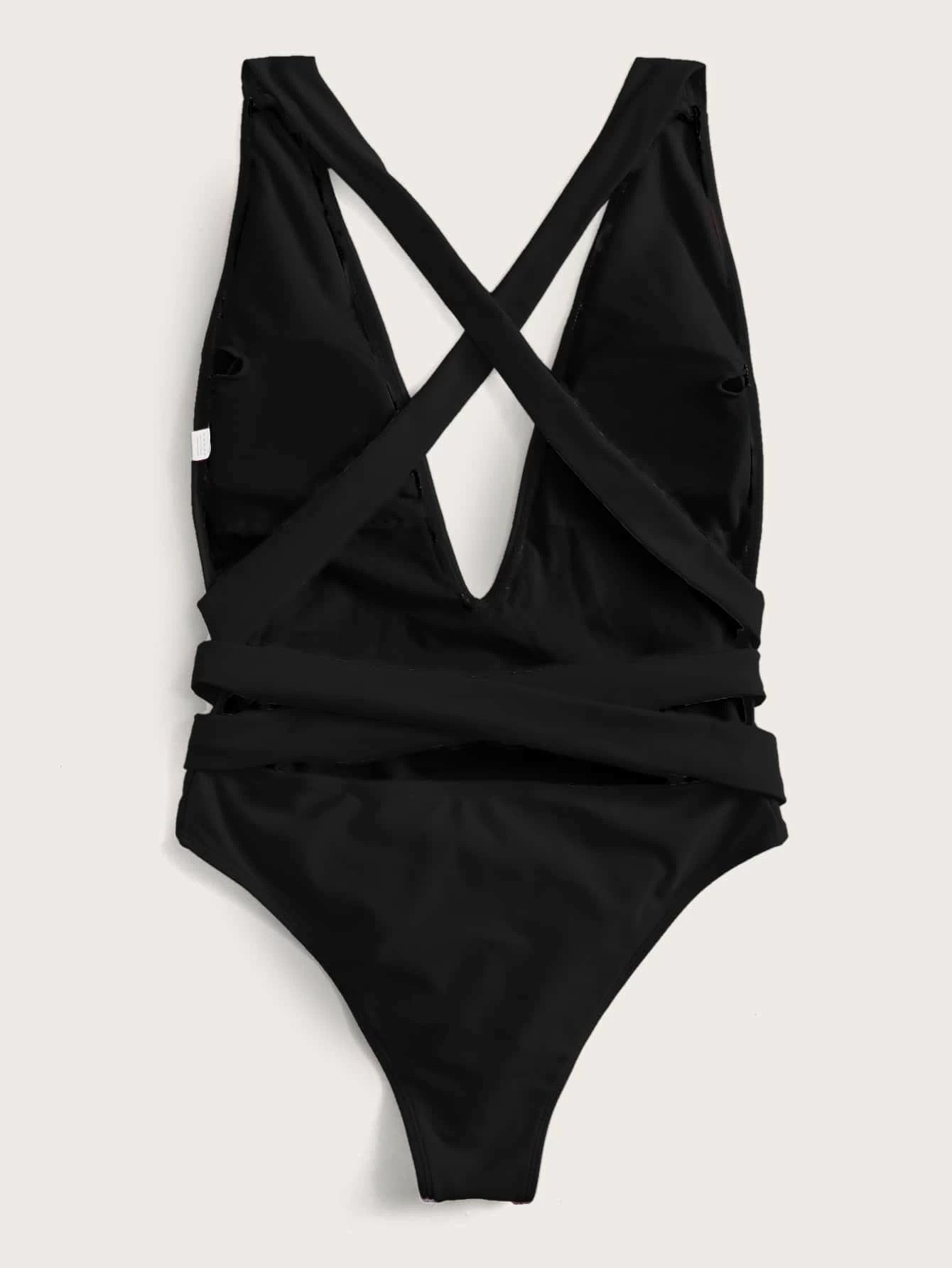 Halter Neck Deep V Tied One-Piece Swimsuit - More Colors! - In Style Chics Boutique LLC