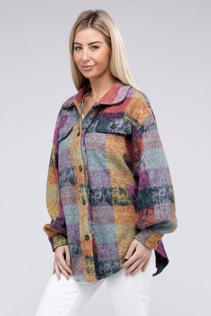 Loose Fit Buttoned Down Check Shirt Jacket - In Style Chics Boutique LLC