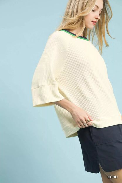 Shop Ribbed Knit Top with Contrast Trim at In Style Chics Boutique 