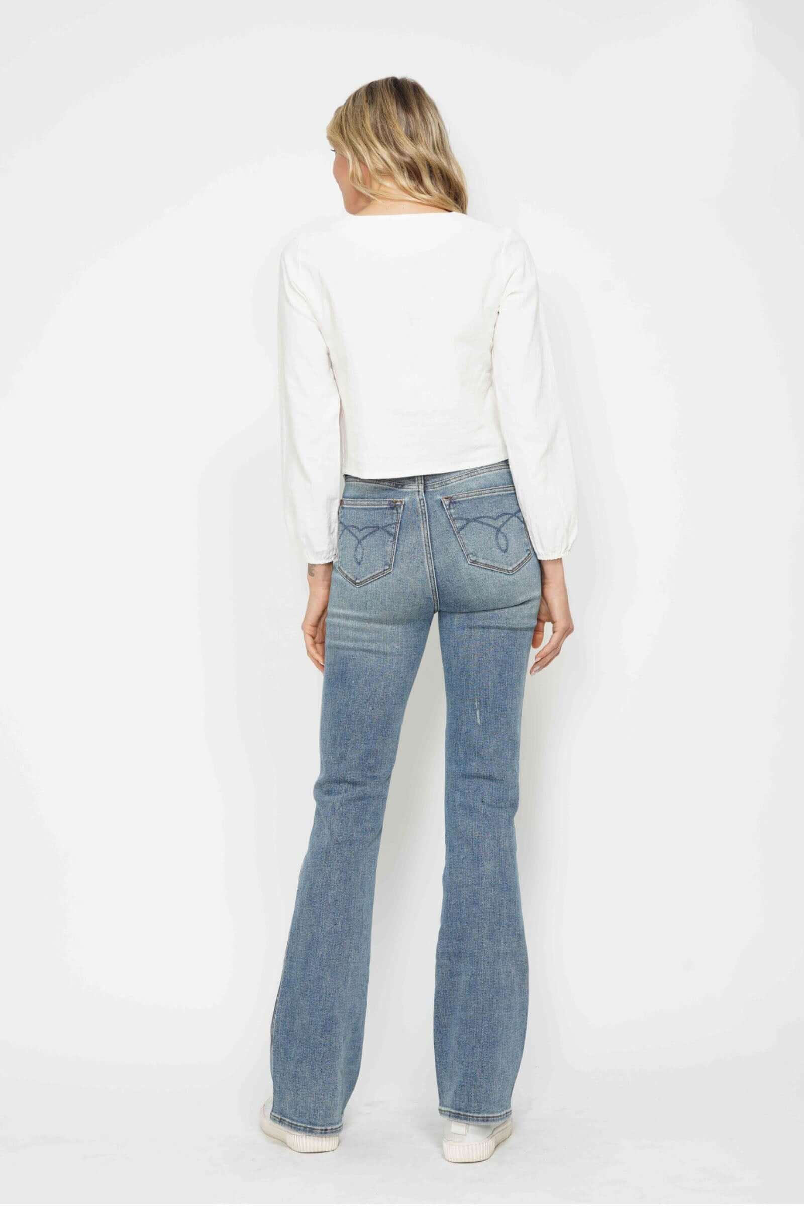 Judy Blue Tummy Control Back Embroidered Pocket Bootcut Jeans - Short Inseam - Petite - In Style Chics Boutique Women's Juniors Plus Size Apparel Online 