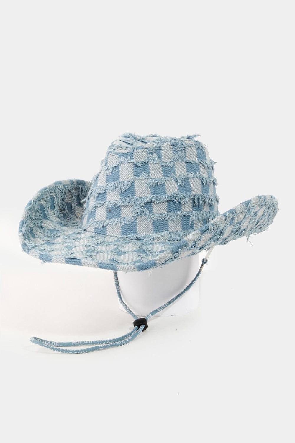 Fame Womens Checkered Fringe Denim Cowboy Hat - In Style Chics Boutique LLC