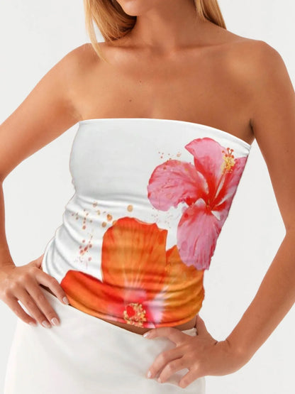 White floral Tube Top at In Style Chics Boutique 