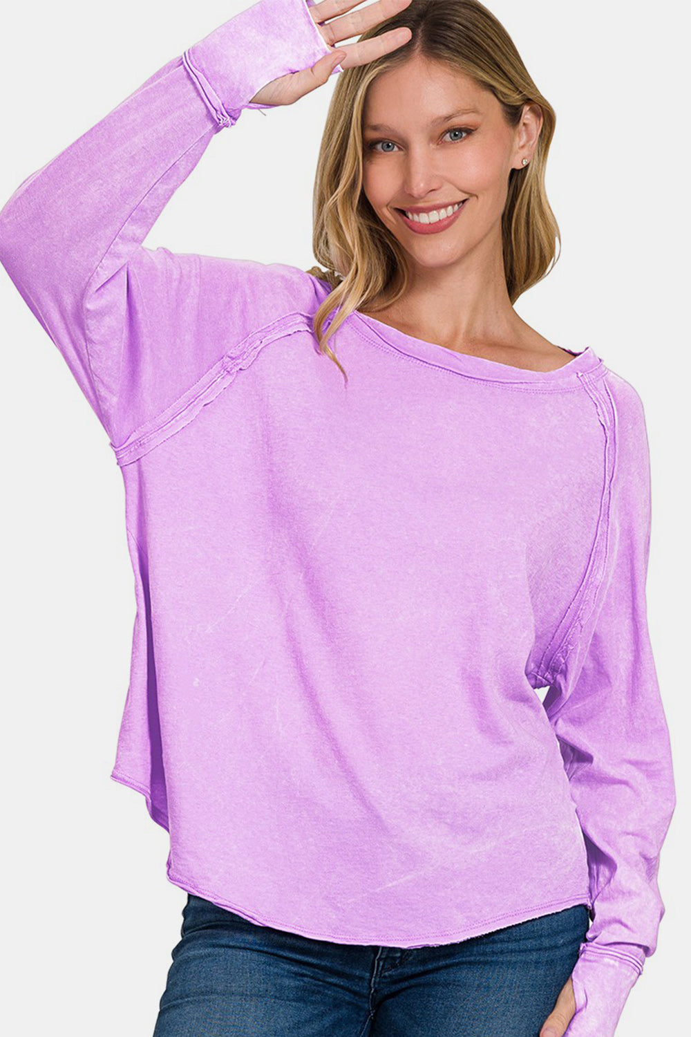 Zenana Round Neck Thumbhole Long Sleeve T-Shirt - In Style Chics Boutique LLC