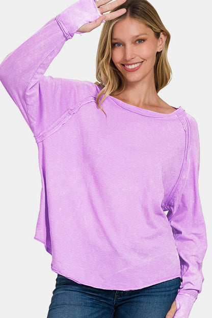Zenana Round Neck Thumbhole Long Sleeve T-Shirt - In Style Chics Boutique LLC