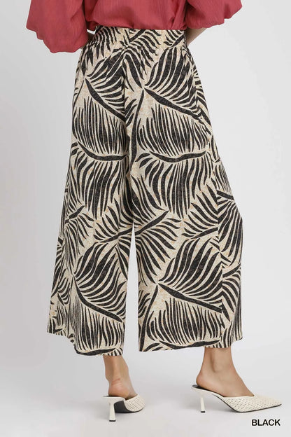 Palm Leaf Print Wide Leg Culotte Pants at In Style Chics Boutique at In Style Chics Boutique 