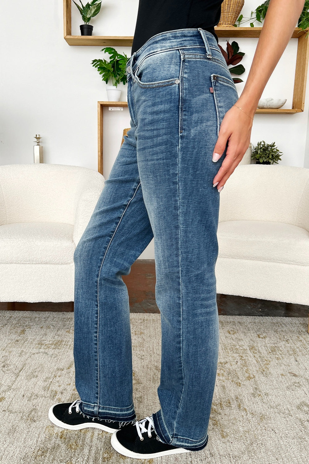 Judy Blue Full Size Mid Rise Release Hem Jeans - In Style Chics Boutique LLC