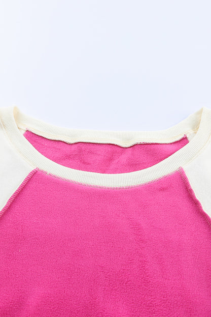 Rosy Colorblock Patchwork Plush Pullover Sweatshirt