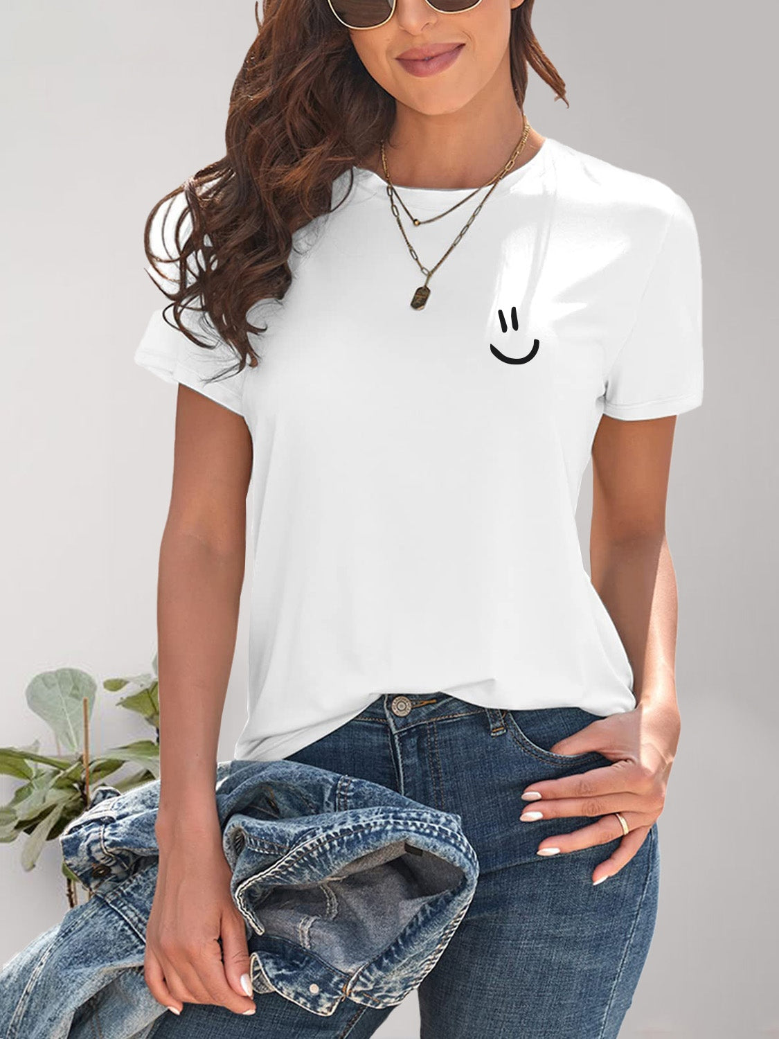 Smile Graphic Round Neck Short Sleeve T-Shirt - In Style Chics Boutique LLC