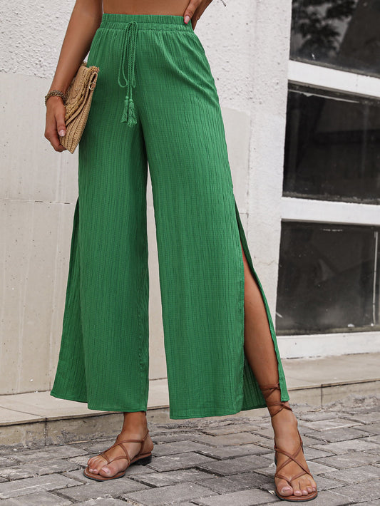 High Waist Slit Wide Leg Pants - In Style Chics Boutique LLC