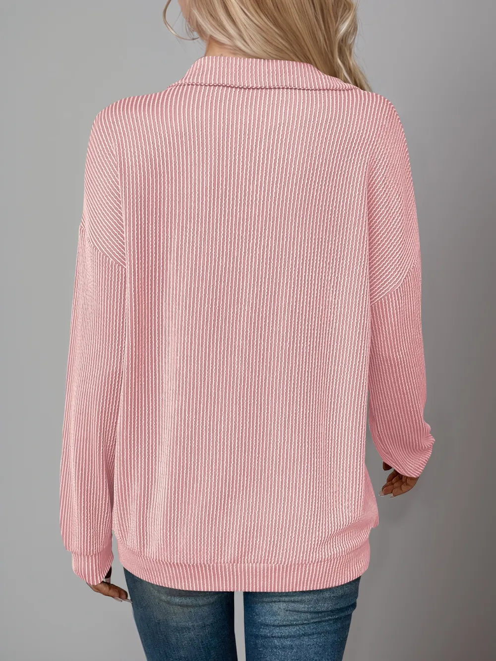 Striped Half Zip Long Sleeve T-Shirt at In Style Chics Boutique 