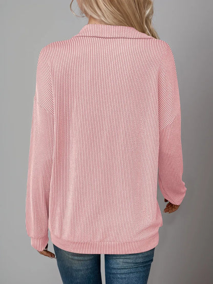 Striped Half Zip Long Sleeve T-Shirt at In Style Chics Boutique 