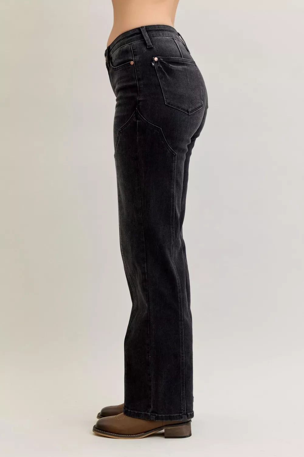 Judy Blue Mid Rise Straight Western Seam Detail Jeans at In Style Chics Boutique 