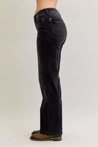 Judy Blue Mid Rise Straight Western Seam Detail Jeans at In Style Chics Boutique 