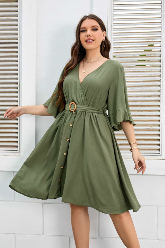 Plus Size Surplice Neck Half Sleeve Dress - In Style Chics Boutique LLC