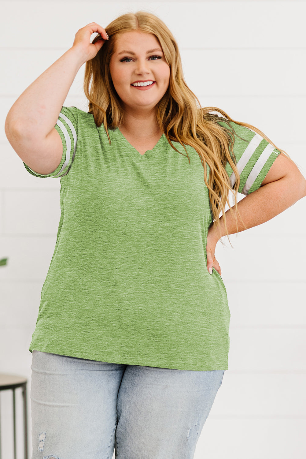 Plus Size Striped V-Neck Tee Shirt More Colors! - In Style Chics Boutique LLC