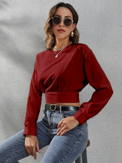 Round Neck Long Sleeve Blouse - In Style Chics Boutique LLC