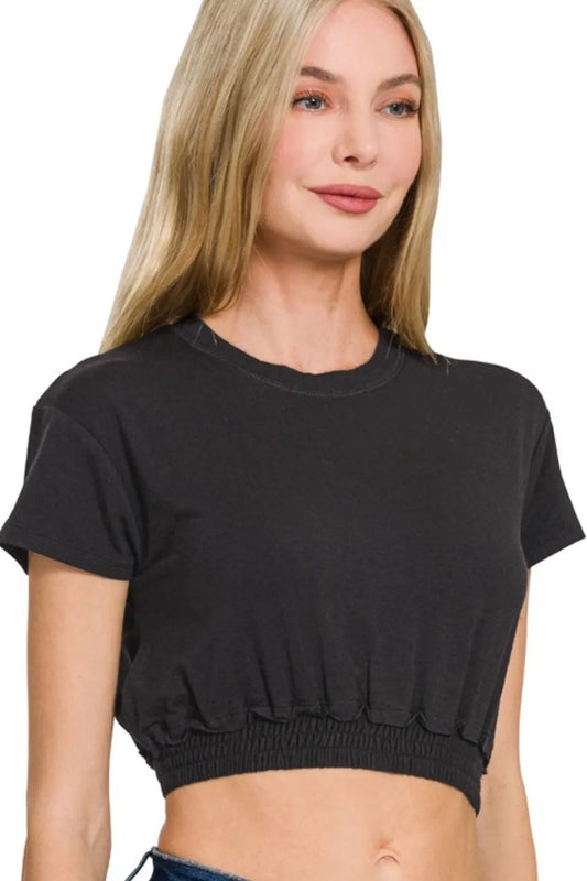 Black Crop Top, Elastic Hem  - In Style Chics Boutique 