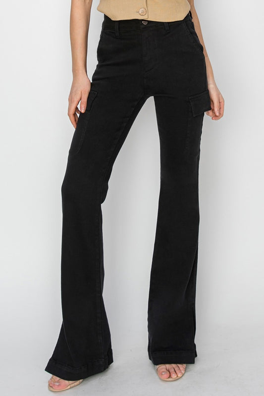 Risen Full Size High Rise Side Slit Cargo Bootcut Jeans - In Style Chics Boutique LLC