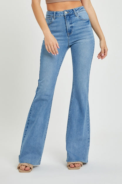 RISEN Full Size High Rise Raw Cut Hem Bootcut Jeans - In Style Chics Boutique LLC