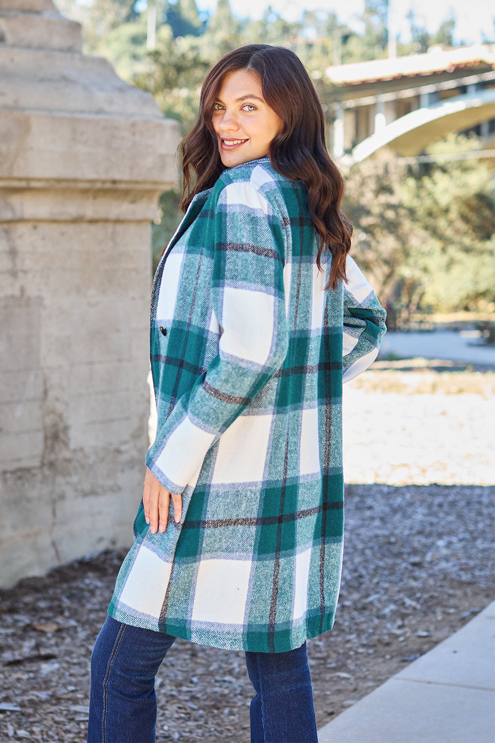 Double Take Full Size Plaid Button Up Lapel Collar Coat - In Style Chics Boutique LLC