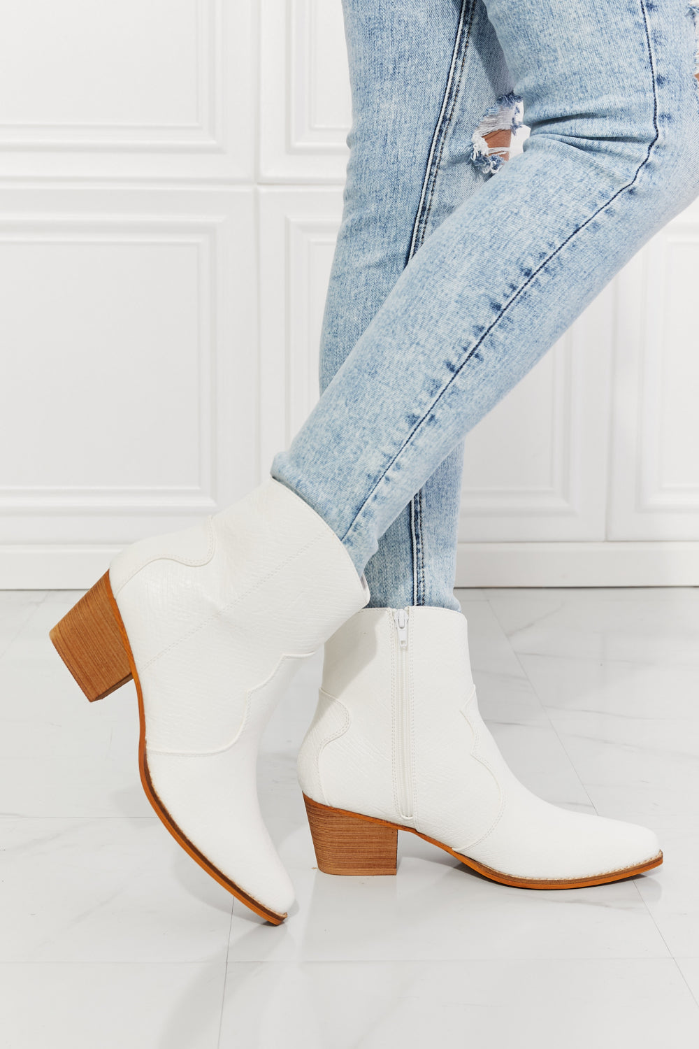 MMShoes Watertower Town Faux Leather Western Ankle Boots in White - In Style Chics Boutique LLC