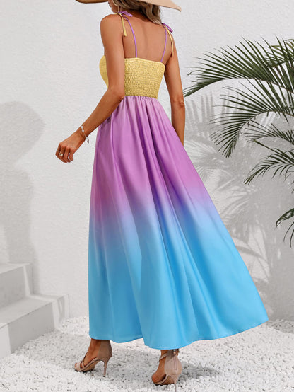 Color Block Tie Shoulder Smocked Maxi Dress - In Style Chics Boutique LLC