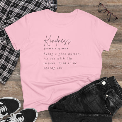 Women's Midweight Cotton "Kindness" Graphic Tee with Black Print - In Style Chics Boutique LLC