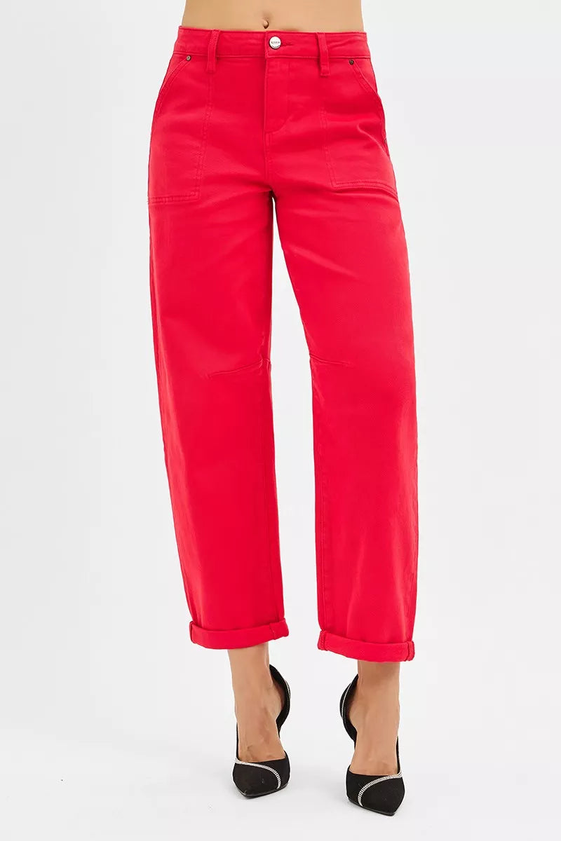 RISEN High Rise Ankle Cuffed Barrel Pants at In Style Chics Boutique 
