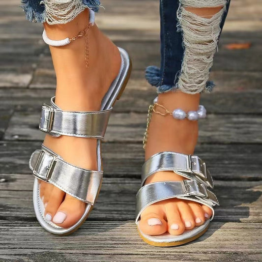 Open Toe Double Buckle Sandals - In Style Chics Boutique LLC