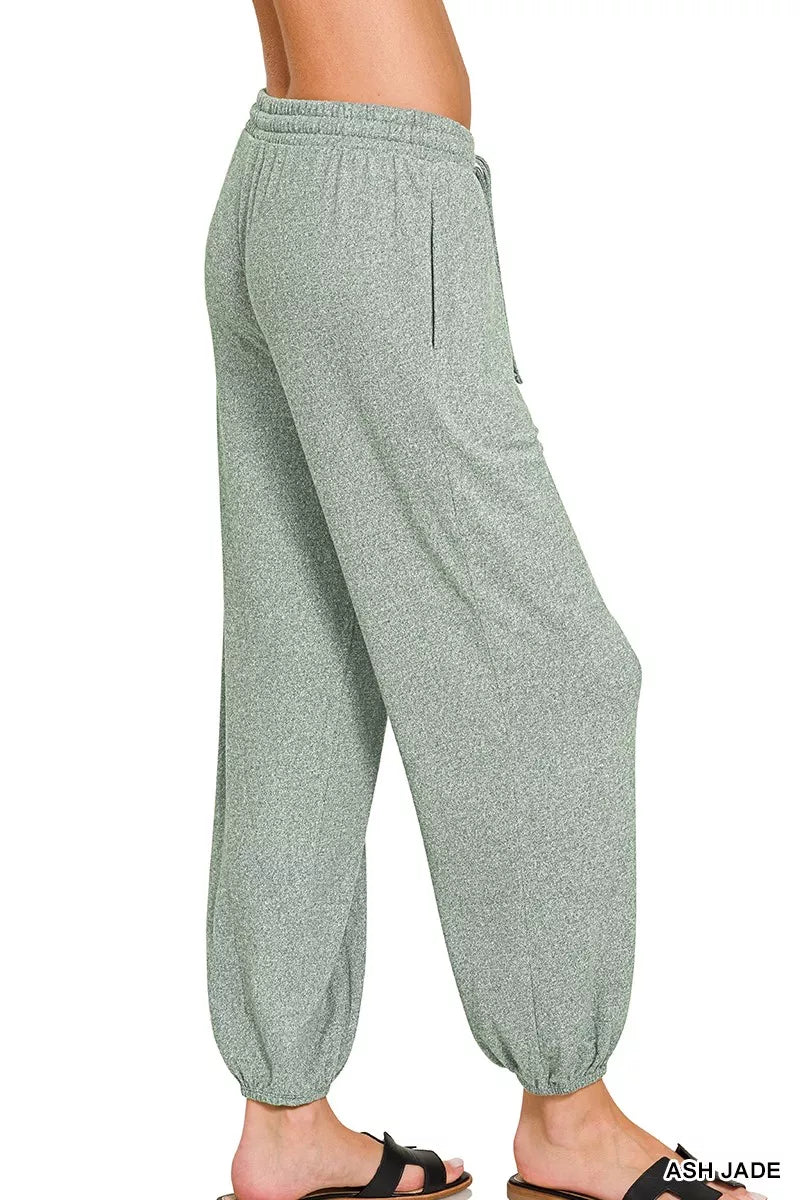 Zenana Soft Melange Hacci Jogger in Ash Jade