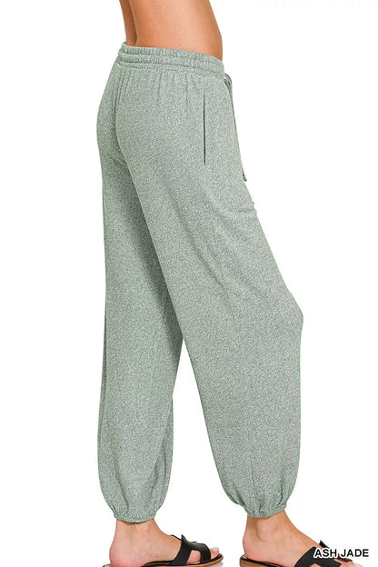 Zenana Soft Melange Hacci Jogger in Ash Jade